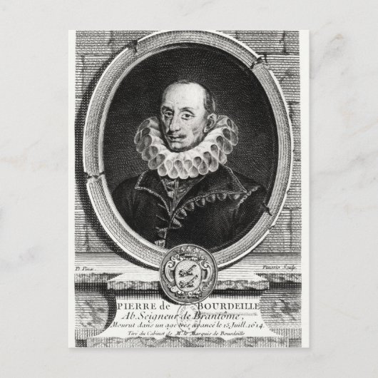 Portret van Pierre de Bourdeille in Medallion Briefkaart (Voorkant)