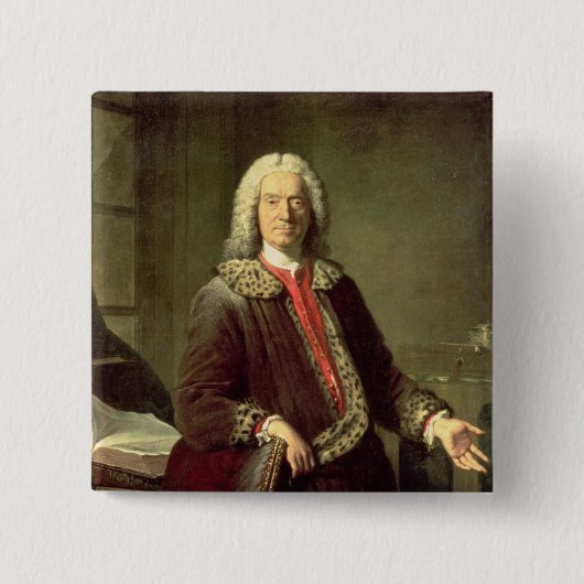 Portret van Prosper Jolyot de Crebillon, 1746 Vierkante Button 5,1 Cm (Voorkant)