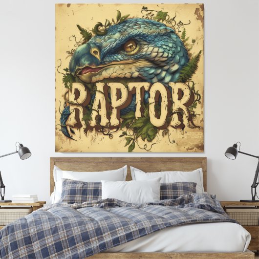 Portret van Raptor Grunge Canvas Afdruk (Insitu (Slaapkamer))