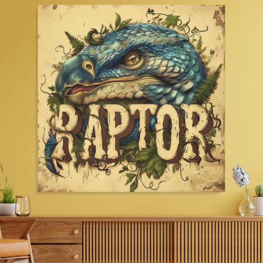 Portret van Raptor Grunge Canvas Afdruk (Insitu (Woonkamer))