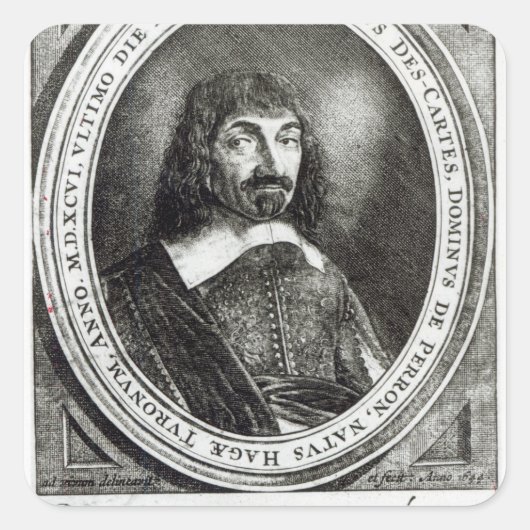 Portret van Rene Descartes, 1644 Vierkante Sticker (Voorkant)