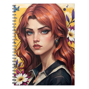 Portret van roodharige met bloemen 🌸✨ notitieboek