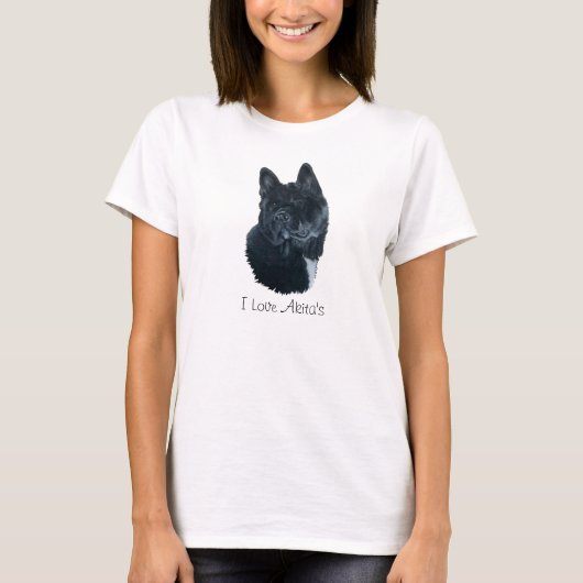 Portret van schattige zwarte akita grote hond t-shirt (Voorkant)