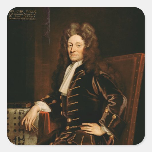 Portret van Sir Christopher Wren 1711 Vierkante Sticker (Voorkant)