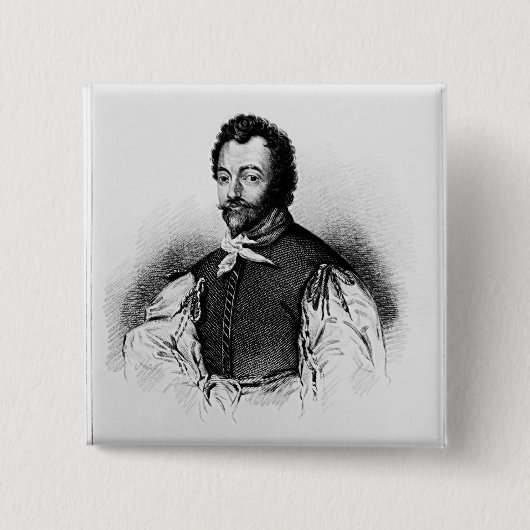 Portret van Sir Francis Drake Vierkante Button 5,1 Cm (Voorkant)