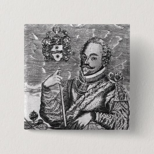 Portret van Sir Francis Drake Vierkante Button 5,1 Cm (Voorkant)