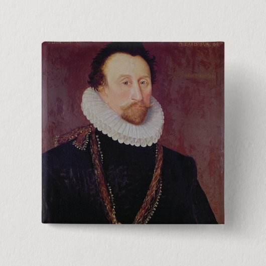Portret van Sir John Hawkins 1581 Vierkante Button 5,1 Cm (Voorkant)