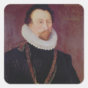 Portret van Sir John Hawkins 1581 Vierkante Sticker