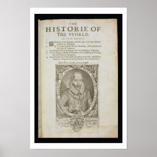 Portret van Sir Walter Raleigh (1554-1618), titel  Poster