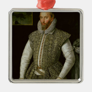 Portret van Sir Walter Raleigh, 1598 Metalen Ornament