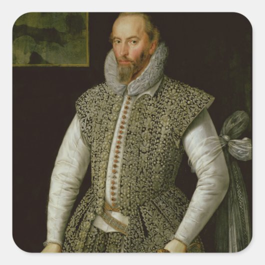 Portret van Sir Walter Raleigh, 1598 Vierkante Sticker (Voorkant)