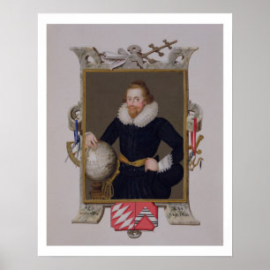Portret van Sir Walter Raleigh (c.1552-1618) van Poster