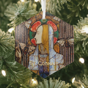 Portret van St. Gobnait, Patrones van Bijen, Glas Ornament