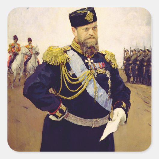 Portret van Tsar Alexander III, 1900 Vierkante Sticker (Voorkant)
