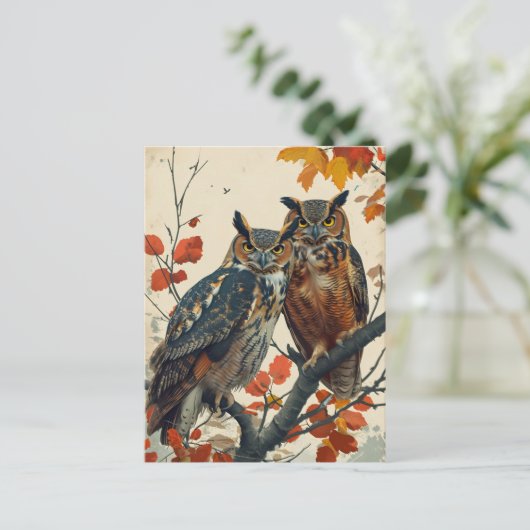  portret van twee uilen briefkaart (Staand voorkant)