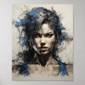 Portret van Vrouw Bodybuilder Pen en inkt schets Poster (Voorkant)