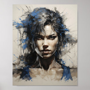 Portret van Vrouw Bodybuilder Pen en inkt schets Poster