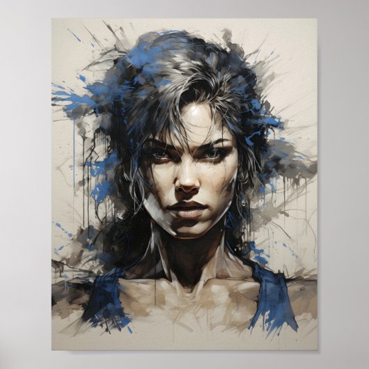 Portret van Vrouw Bodybuilder Pen en inkt schets Poster (Voorkant)