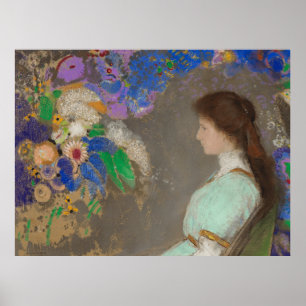 Portret van vrouw met bloemen door Odilon Redon Poster
