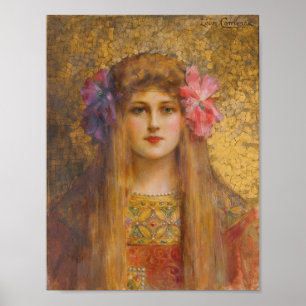 Portret van vrouw met gebloemde tulband poster