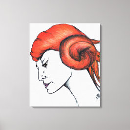 Portret van vrouw met oranje sinaasappel haar Pop  Canvas Afdruk