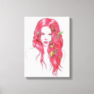 Portret van vrouw met rood haar Surrealistische fa Canvas Afdruk