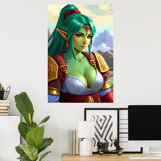 Portret van vrouwen of elf hybride | AI Art. Poster (Thuiskantoor)