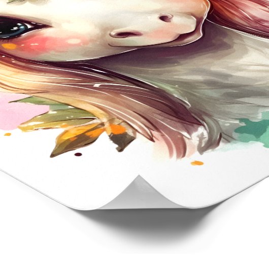 Portret van Waterverf Schattigee eenhoorn met bloe Poster (Hoek)