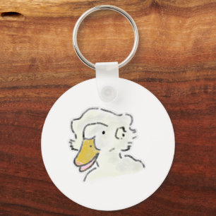 Portret van witte gans met gele snavel tekening sleutelhanger