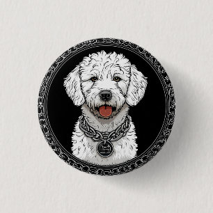 Portret van witte hond met kettinghalsband ronde button 3,2 cm