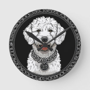 Portret van witte hond met kettinghalsband ronde klok