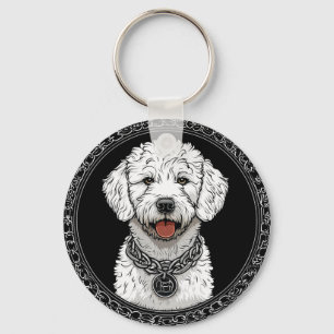 Portret van witte hond met kettinghalsband sleutelhanger