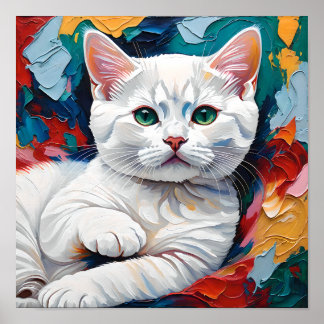Portret van witte kat in abstracte kleuren poster