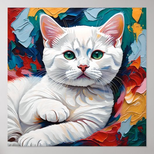 Portret van witte kat in abstracte kleuren poster (Voorkant)