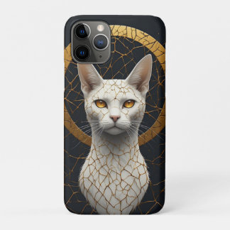Portret van witte kat met gouden geometrische halo Case-Mate iPhone case