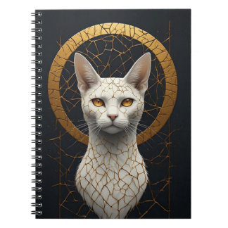 Portret van witte kat met gouden geometrische halo notitieboek
