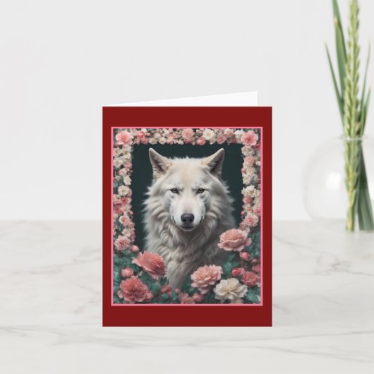 Portret van wolf met bloemen bedankkaart (Voorkant)
