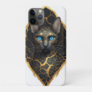 Portret van zwarte kat met blauwe ogen en gouden d Case-Mate iPhone case