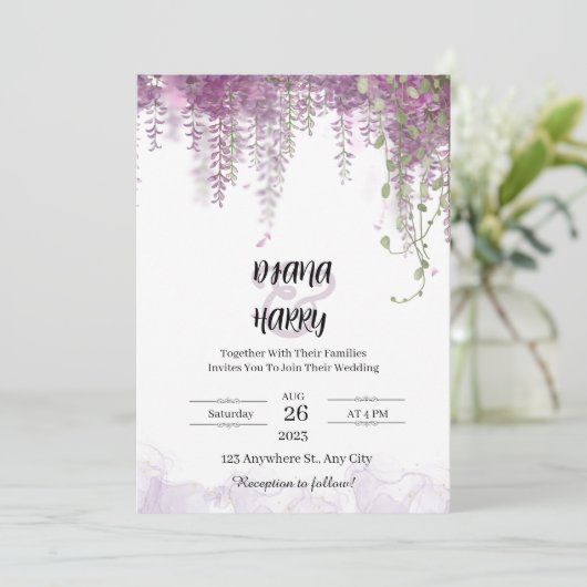 Portret voor uitnodiging voor roze en witte legant (Staand voorkant)