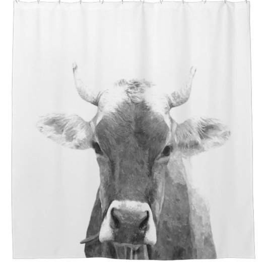 Portret voor zwarte en witte Koe Douchegordijn (Voorkant)