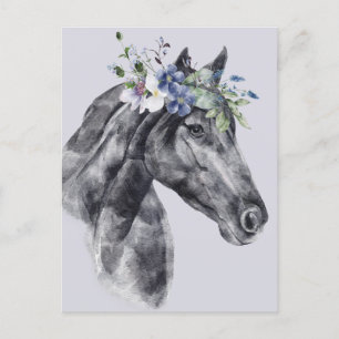 Portret voor zwarte rode waterverf (Flower Crown B Briefkaart