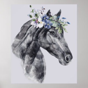 Portret voor zwarte rode waterverf (Flower Crown B Poster
