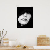 Portret, vrouw, mysterieus, zwart en wit poster (Keuken)