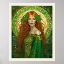 Portret Vrouw Shamrock Groen Goud Keltische Knoop