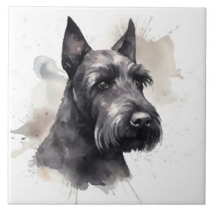 Portret Waterverf Elegant Black Scottish Terrier Tegeltje