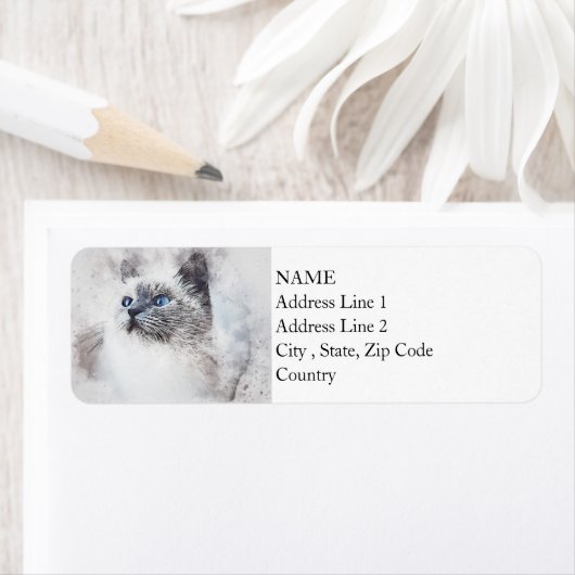 Portret wit Kat | ABSTRACT | WATERVERF Etiket (Insitu)