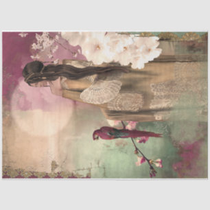 Portret Woman and Parrot Colorful Art Tissuepapier