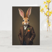 Portretkaart van een dapper konijn kaart (Gele Bloem)