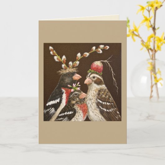 Portretkaart voor de Grosbeak-familie Kaart (Gele Bloem)