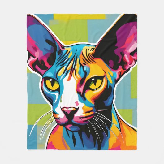 Portretkat Sphynx Pop Art Fleece Deken (Voorkant)